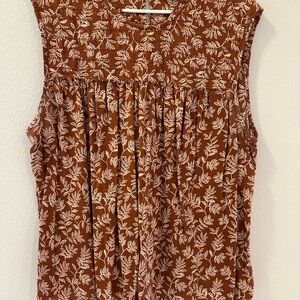 Old Navy Rusty Orange Floral Sleeveless Blouse